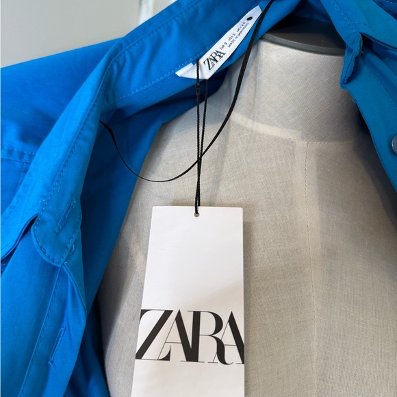 Zara Bright blue Button-Up Shirt dress NWT Sz S - Picture 3 of 4